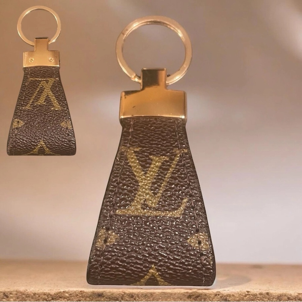 Upcycled Louis Vuitton Brown Monogram Keyring with Gold Hardware